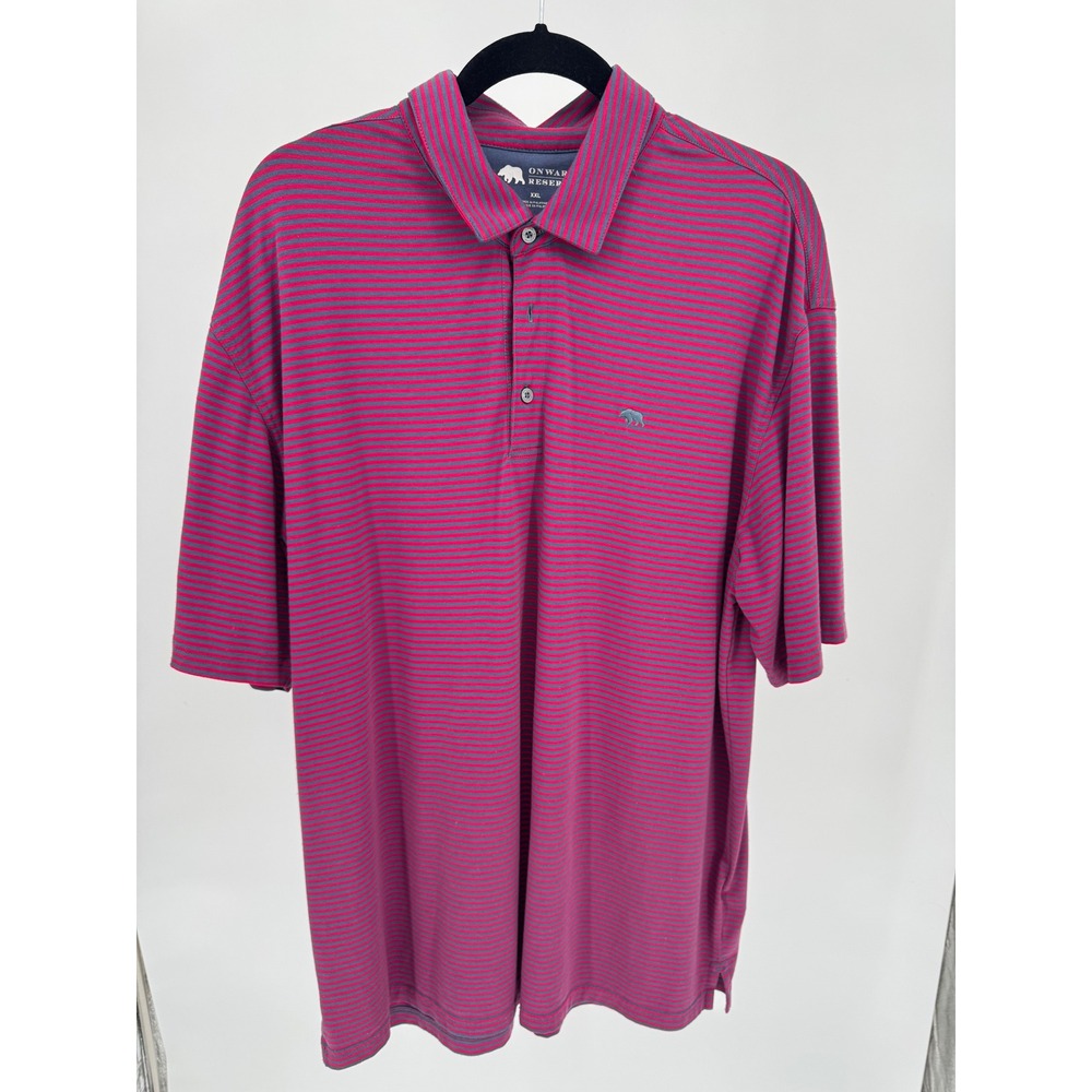 Onward Reserve Mens XXL Coral Red & Navy Blue Striped Short Sleeve Polo Shirt